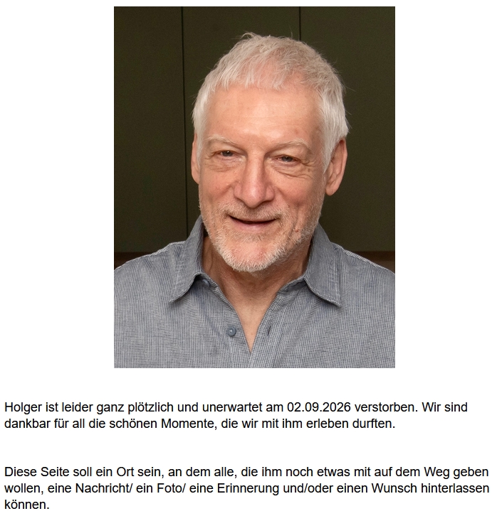 Trauergedenkseite- Bild von Holger Lier mit begleitendem Text und Link zur Gedenkseite